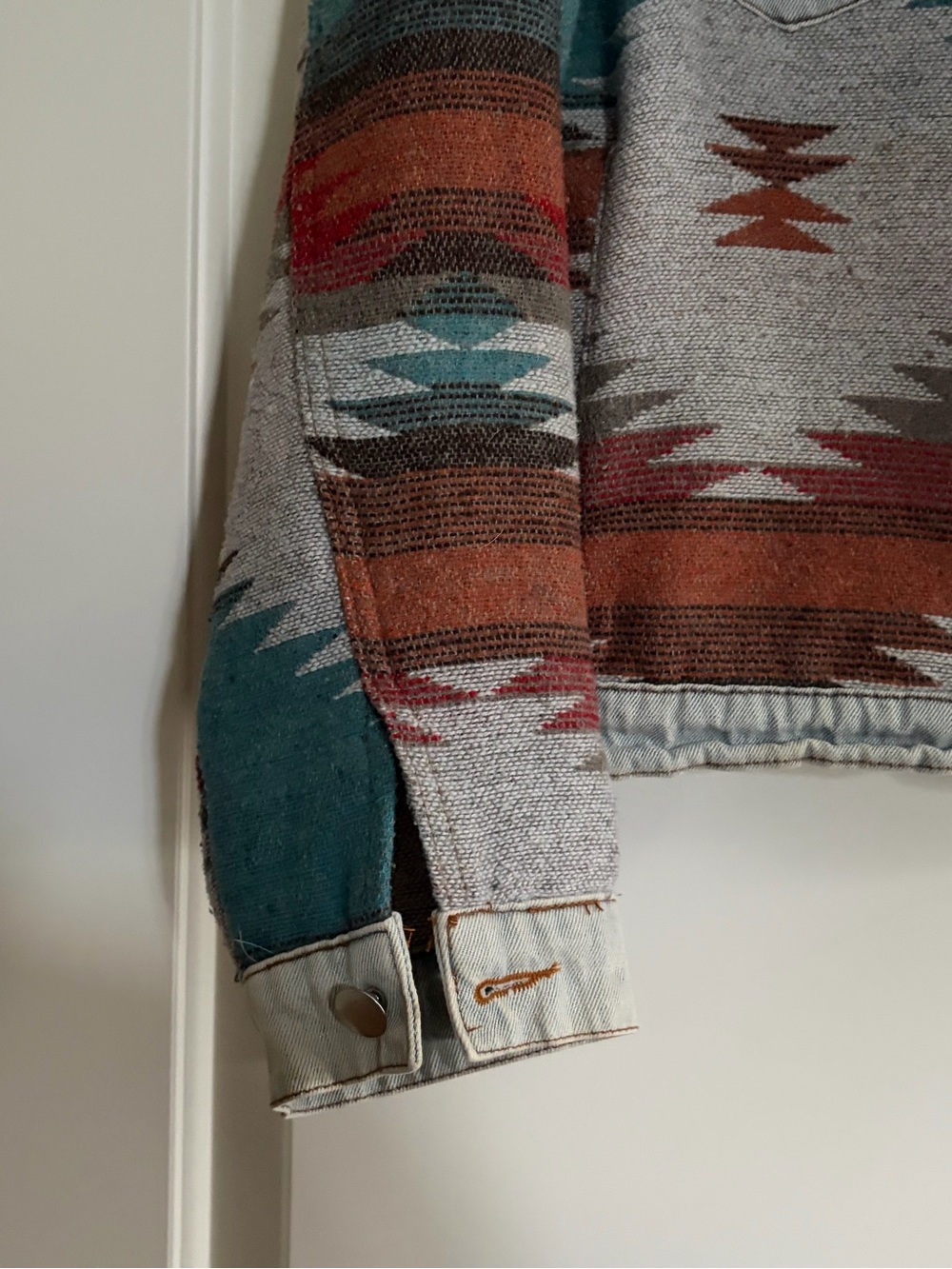 Aztec-Pattern Denim Jacket in Teal & Rust - Picture 4 of 5